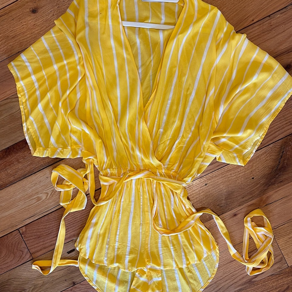 INDAH Yellow and White stripe romper